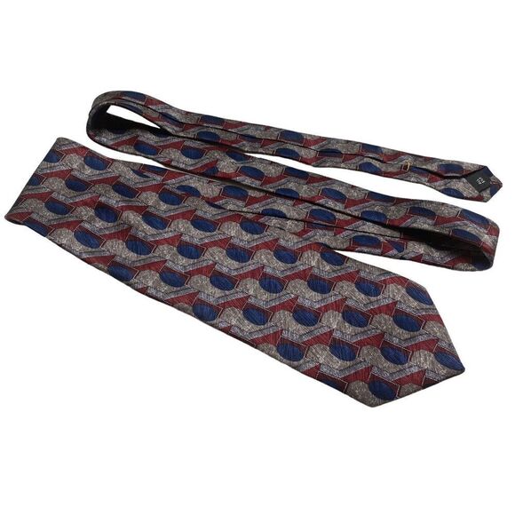 Innocenti for Tom James Tie Men's Necktie Silk Maroon Blue Geometric Made in USA - Picture 7 of 8